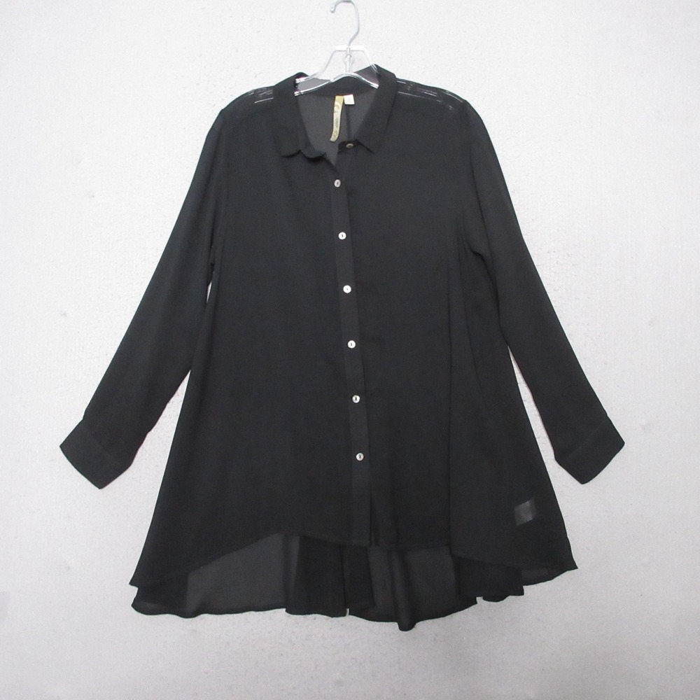 Comfy USA Tunic Top Small Black High Low Sheer Lagenlook Button‎ Oversized Artsy